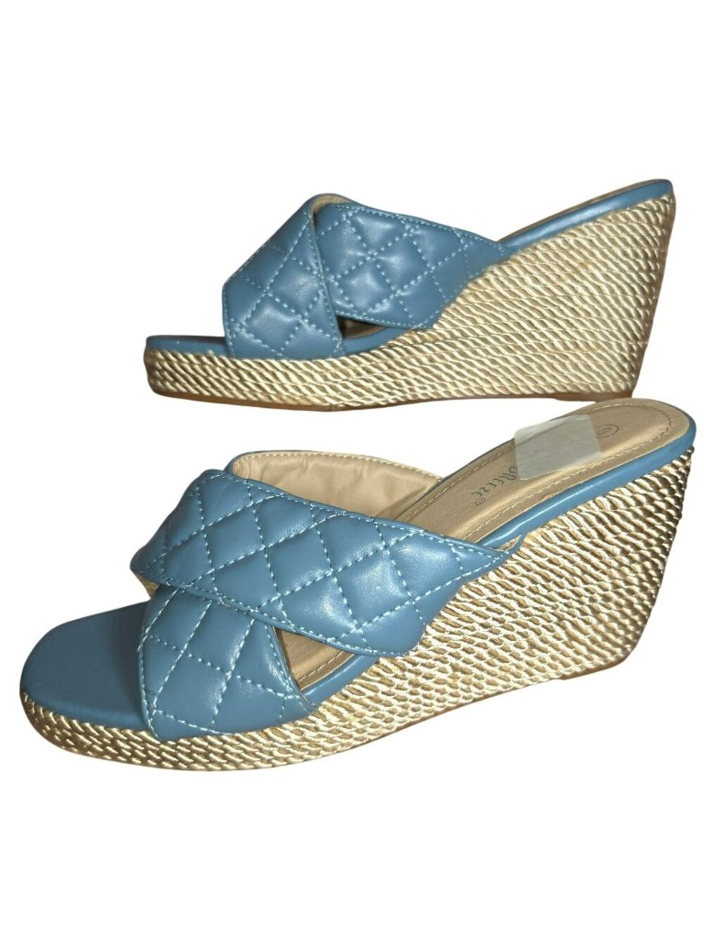 Women's Nature Breeze Blue Quilted Rope Wrapped Wedge Shoes Heels Sandals Size 8